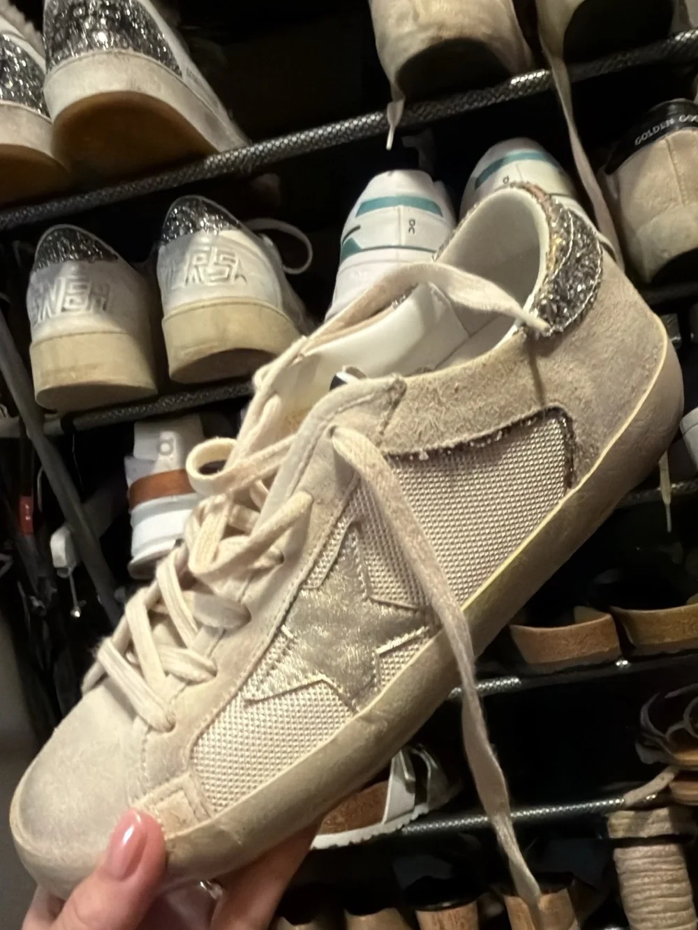 Golden Goose off White Sneakers with Glitter Heel